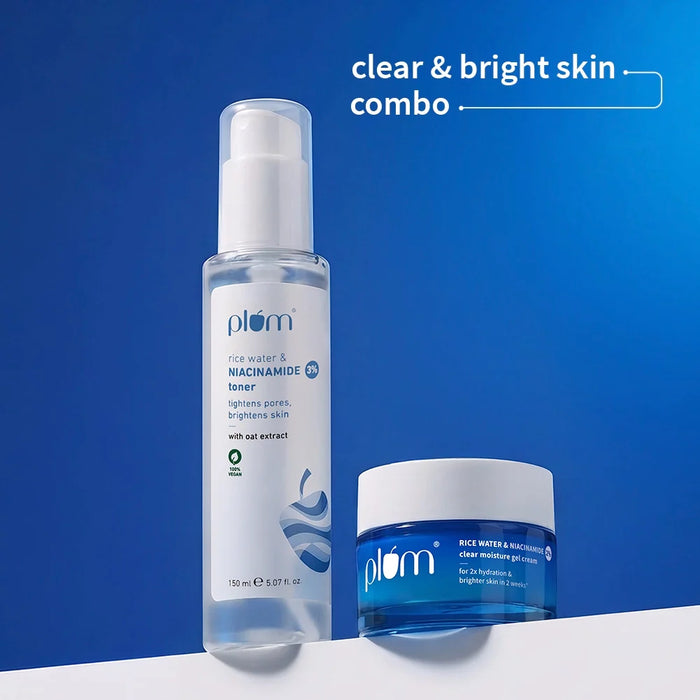 The Pore-fectly Bright Chemistry with Plum Rice Water & 2% Niacinamide Gel Cream & Plum Rice Water & 3% Niacinamide Toner