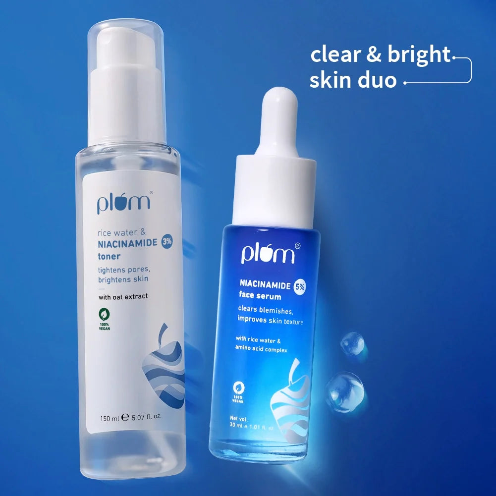 Plum Brightening Duos Combo | 5% Niacinamide Serum + 3% Niacinamide Toner