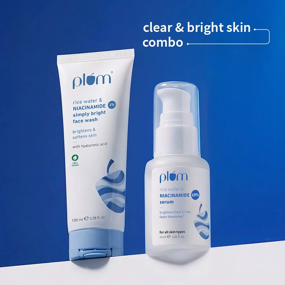 Skin Brightening Combo | Rice Water & 2% Niacinamide Face Wash | Rice Water & 10% Niacinamide Face Serum