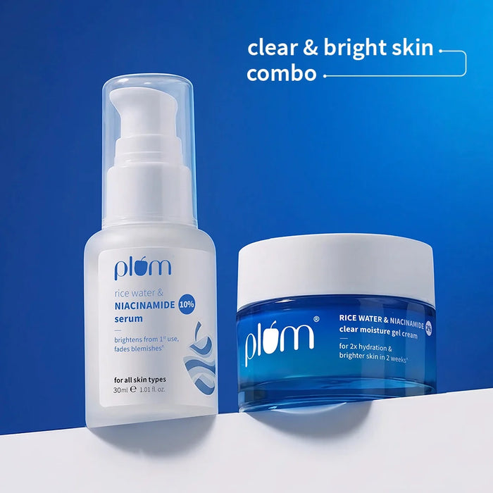 Clear & Bright Duo | Plum Rice Water & 2% Niacinamide Gel Cream & 10% Niacinamide Face Serum with Rice Water