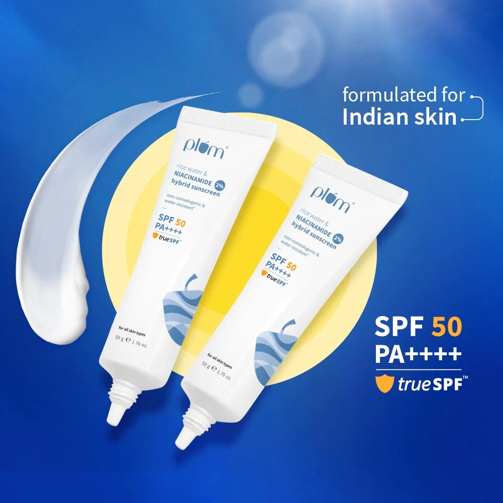 2% Niacinamide & Rice Water SPF 50 PA++++ Hybrid Sunscreen (50 g) - Pack of 2