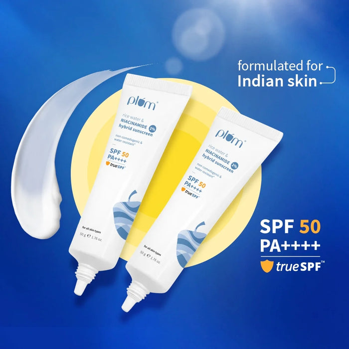 2% Niacinamide & Rice Water SPF 50 PA++++ Hybrid Sunscreen (50 g) - Pack of 2