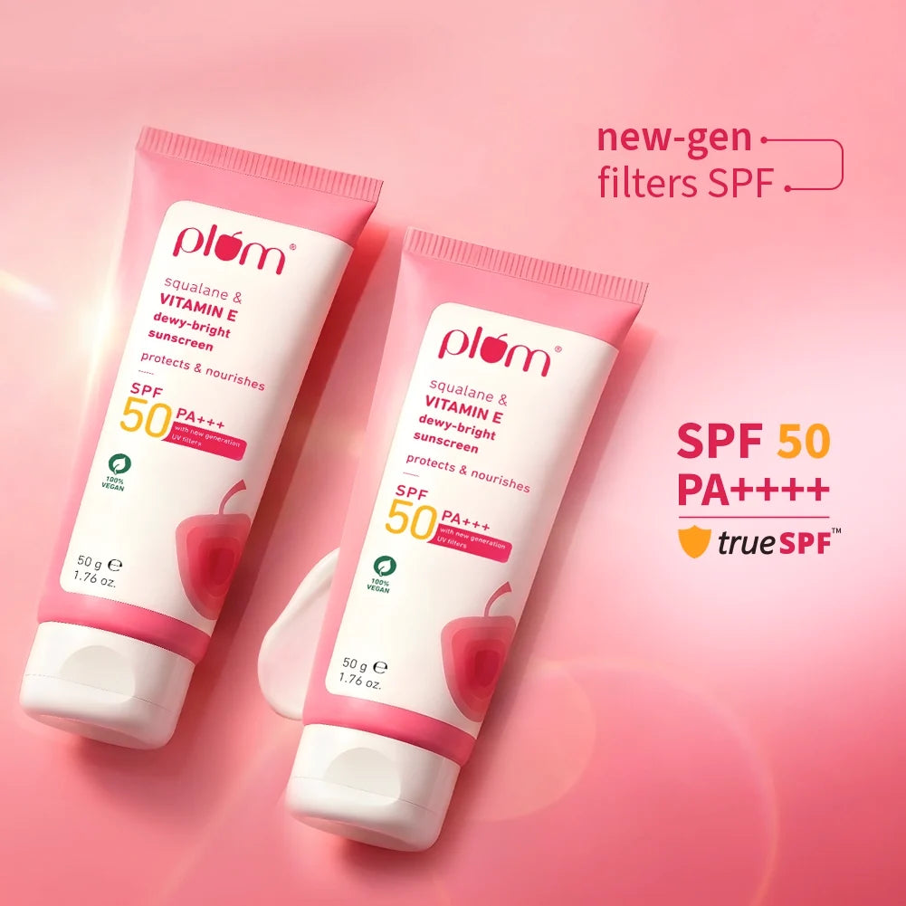 Squalane & Vitamin E Dewy-Bright Sunscreen SPF 50 PA+++ (50 g) - Pack of 2